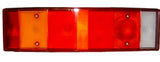 Vista frontale del fanale con lenti rosse, arancioni e trasparente