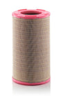 Filtro aria motore Mann Filter C301500 cilindrico, con estremità rosa e superficie filtrante protetta da rete