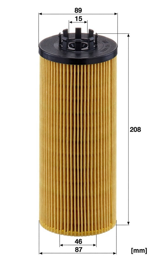 Filtro olio MANN-FILTER HU9003Z con quote dimensionali in millimetri