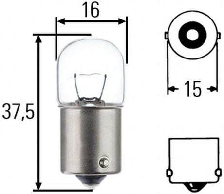 Disegno dimensionale della lampadina a sfera con viste del bulbo e della base a baionetta